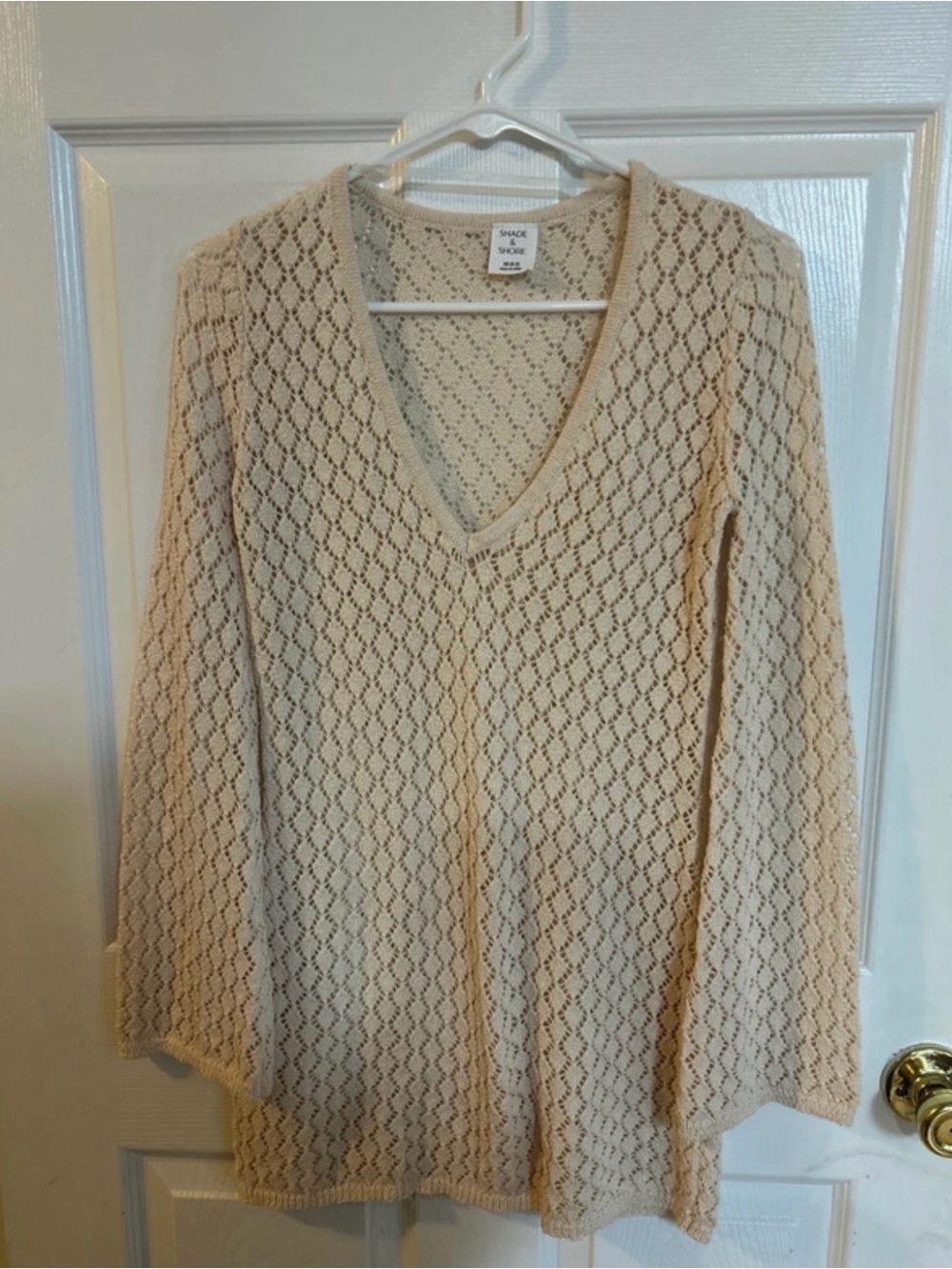 Shade & Shore Beige Open-Knit V-Neck Beach Coverup